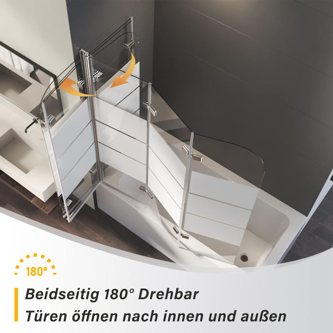 Boroyal Gestreift Duschwand für Badewanne 3-teilig faltbar Duschtrennwand Glas Duschabtrennung mit einem eleganten Streifenmuster verziert, badewannenaufsatz 6mm ESG Sicherheitsglas