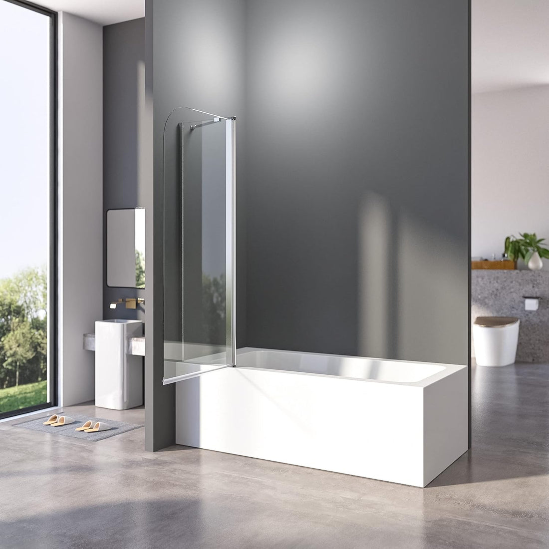 Boroyal Duschtrennwand für Badewanne Faltwand für Badewanne 6mm ESG Glas Nano Beschichtung Duschtrennwand Badewannenaufsatz